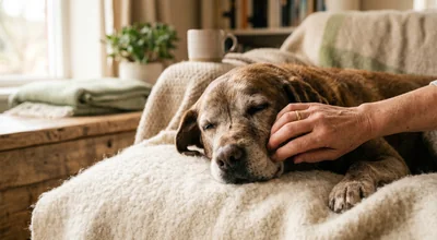 Perro senior en consulta veterinaria Providencia